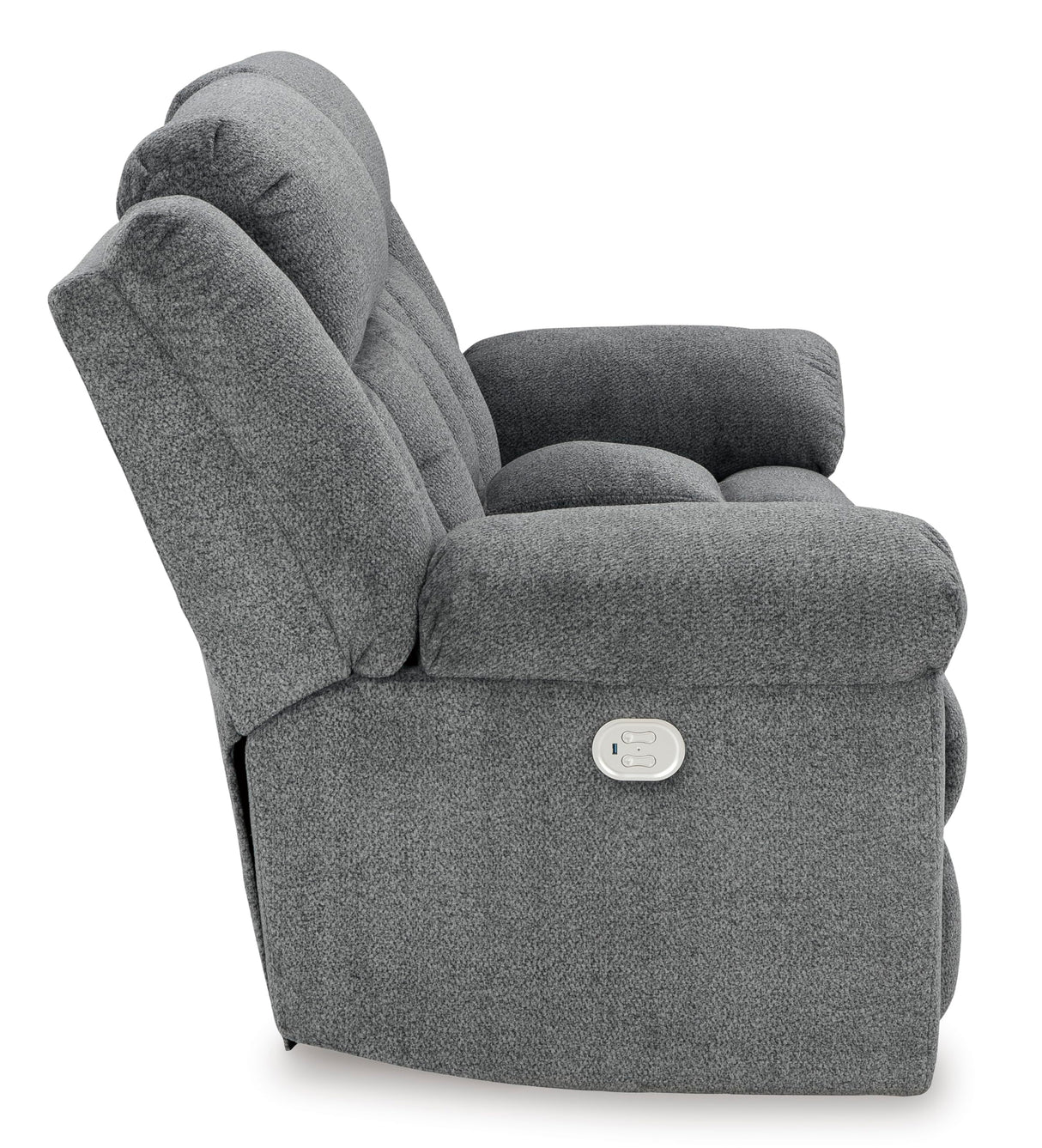 Signature Design by Ashley Tip-Off Modern Wall Hugger Power Reclining Loveseat with Adjustable Headrest, USB Ports, Storage and Cup Holders, Gray Signature Design by Ashley