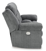 Signature Design by Ashley Tip-Off Modern Wall Hugger Power Reclining Loveseat with Adjustable Headrest, USB Ports, Storage and Cup Holders, Gray Signature Design by Ashley