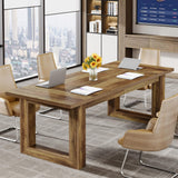 Tribesigns Conference Table, Modern Office Meeting Table, 10.5 ft Conference Room Table with Solid Wooden Base, Large Rectangular Business Furniture Seminar for Boardroom (2, Brown) Tribesigns