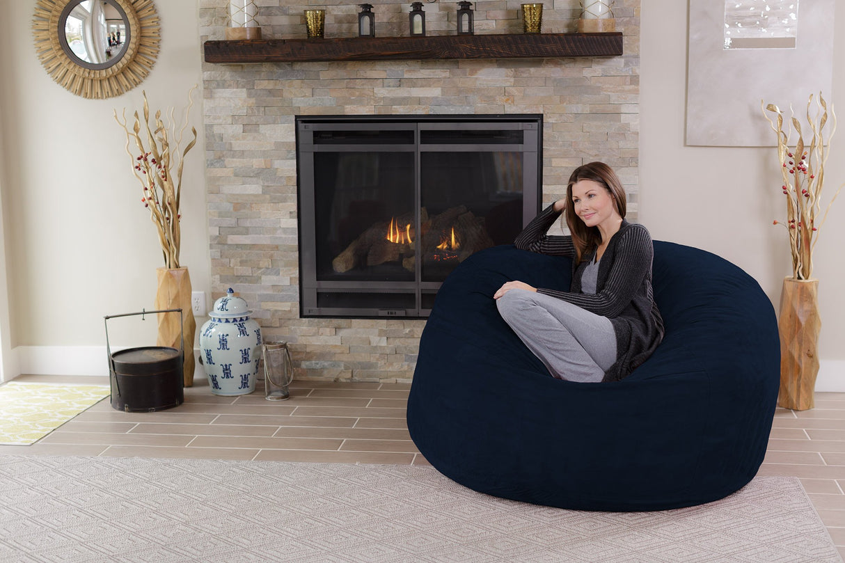 Chill Sack Bean Bag Chair - 5' Giant Memory Foam Lounge Chair with Soft Microfiber Cover – Cozy Furniture for Living Room, Dorm, & Kids' Rooms – Comfortable 5 Ft, Microsuede Lounge Sofa, Navy Chill Sack