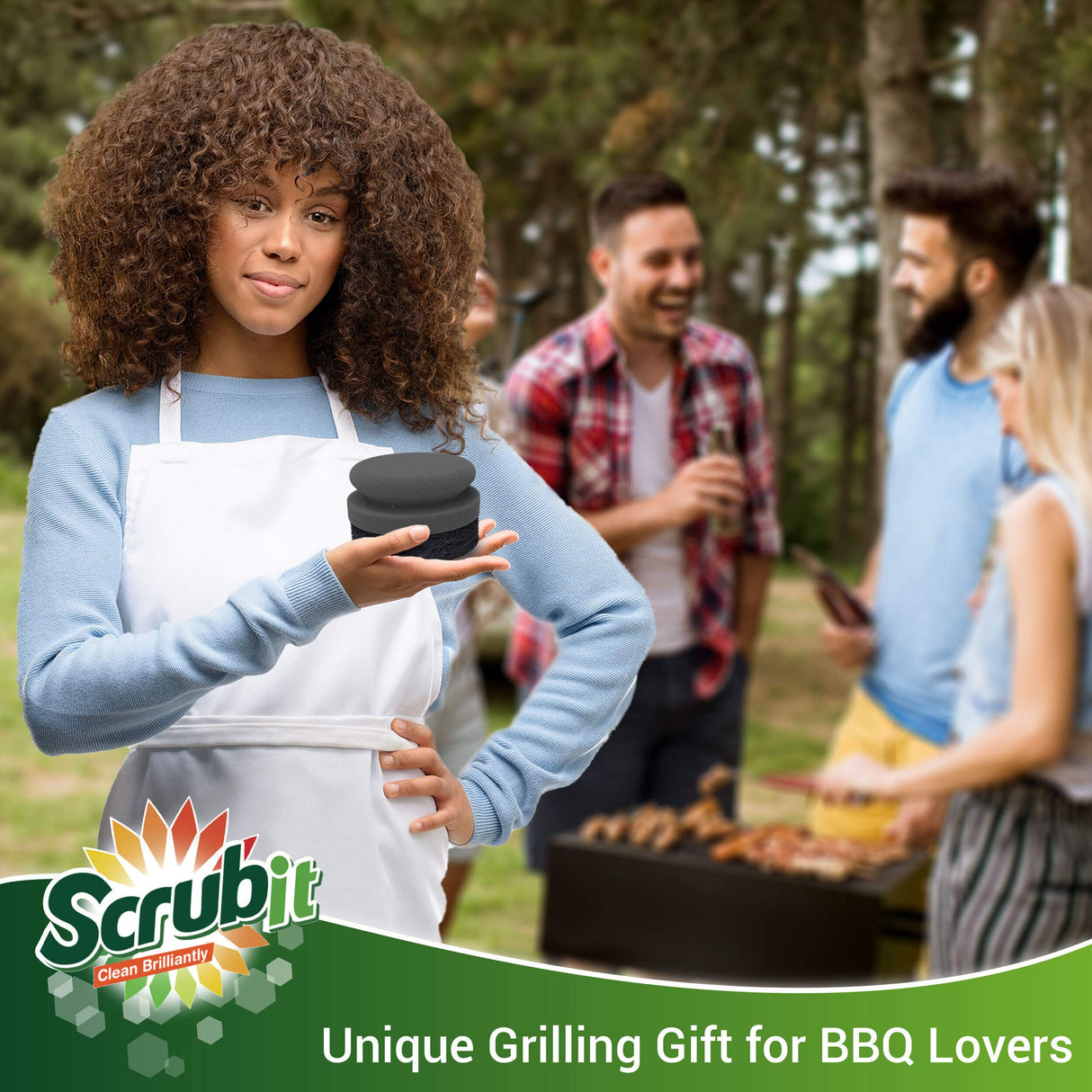 SCRUBIT Grill Cleaning Brush - Grill Sponge Bristle Free BBQ Cleaner with Heavy Duty Scrubber Pad, Safe Cast Iron and Griddle Scraper Pads, Ideal Accessories for Charcoal and Gas Grills - 2 Pack SCRUBIT