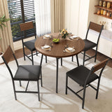 Pamapic Round Dining Table Set for 4, Kitchen Table and Chairs for 4, Dining Room Circle Dinner Pedestal Table, Solid Metal Frame,Space Saving Wood Kitchen & Dining Room Furniture,Walnut Pamapic