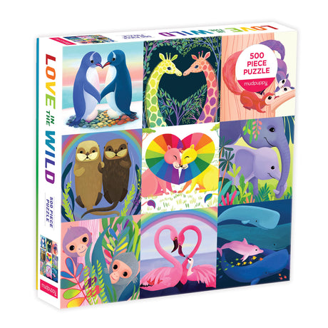 Mudpuppy's Love in The Wild 500 Piece Family Puzzle, Highlighting Love Found in The Animal Kingdom, Bright Artwork for Hours of Puzzling Fun, Perfect for Ages 8+, Puzzle Image Insert Included Mudpuppy