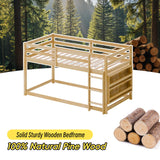 Xilingol Low Bunk Bed for Kids, Floor Bunk Bed Twin Over Twin with Bookshelves & Full Guardrails, Wooden Twin Bunk Bed Frame for Bedroom, Dorm, Boys, Girls, Children, Toddler (Natural) Xilingol