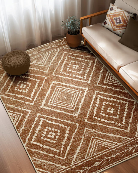 Area Rug 5x7 Rug Machine Washable Non-Slip Low Pile Print Pattern Western Rug for Living Room Bedroom Entryway Tribal Series -Yellowbrown/Cream BESTSWEETIE