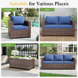 Amopatio Outdoor loveseat Furniture 2-Seat Wicker Patio Love seat, Small Patio loveseat with Water-Resistant Cover & Non-Slip Cushions, Premium Patio Set, Blue Amopatio