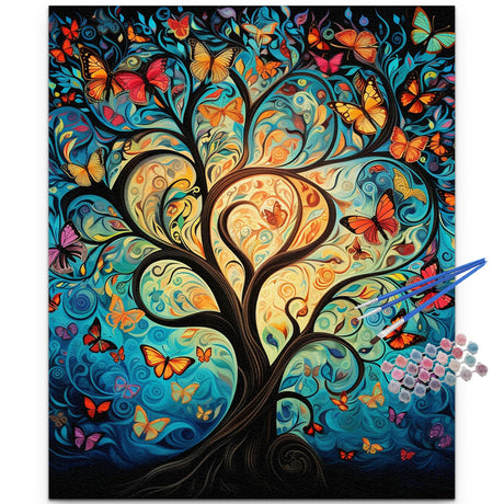JUJUHOOD Tree of Life Paint by Numbers Kit for Adults,Butterfly Adult Paint by Number Kits,DIY Acrylic Paint by Number on Canvas for Home Wall Decor 16X20 Inch JUJUHOOD