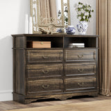 Yechen Farmhouse 6 Drawers Double Dresser, 47'' Wide Dresser Chest of Drawers with 2 Open Shelves, Dresser TV Stand, Rustic Wood Storage Dresser Organizer for Bedroom, Hallway, Entryway, Living Room Yechen