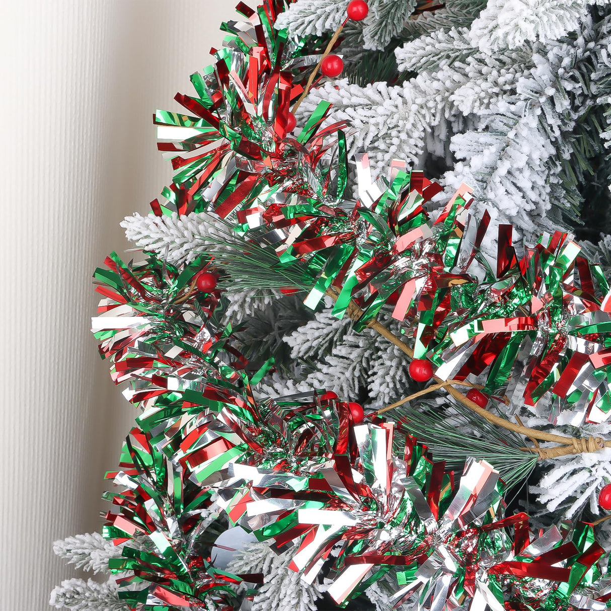 CCINEE 32.8 Feet Christmas Tinsel Garland,Metallic Tinsel Twist Garland Shiny Hanging Decoration for Party Supplies Xmas Tree Home Stairs Indoor Outdoor Decor(Red Green Sliver) CCINEE