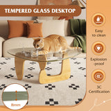 WLIVE Coffee Table, Small Glass Coffee Table with Solid Wood Legs, 32.7" Mid Century Triangle Living Room Tables, Modern Center Table for Small Spaces Living Room, Reception, Office, Natural WLIVE