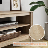 WAMPAT Farmhouse TV Stand for 75 Inch TV, Wood Entertainment Center for 70 65 55 inch TV Console Media Table with 4 Big Storage for Living Room Bedroom, Oak WAMPAT