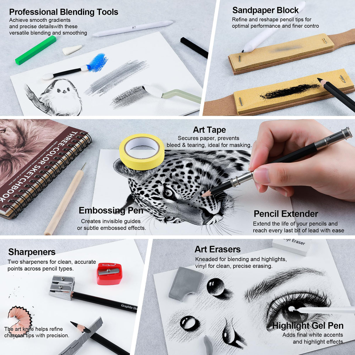 Kird Barken 112 PCS Professional Drawing Set Sketch Kit with 3-Color Sketchbook, Graphite & Charcoal Pencils,Sketching Supplies for Shading & Blending – Ideal for Artists, Adults, Teens & Beginners Kird Barken