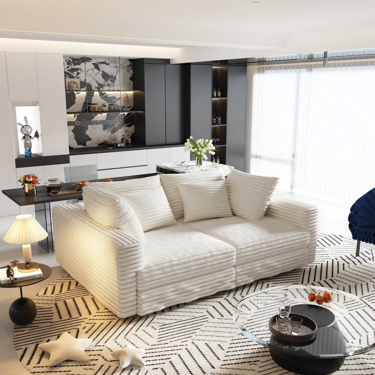 Ball & Cast 4 Seater Cloud Sectional Couch,102.4" Modern Modular Sectional Sofa with Deep Seat & Pillows,Plush Corduroy Comfy Convertible Sofa Couches for Living Room,Beige Ball & Cast