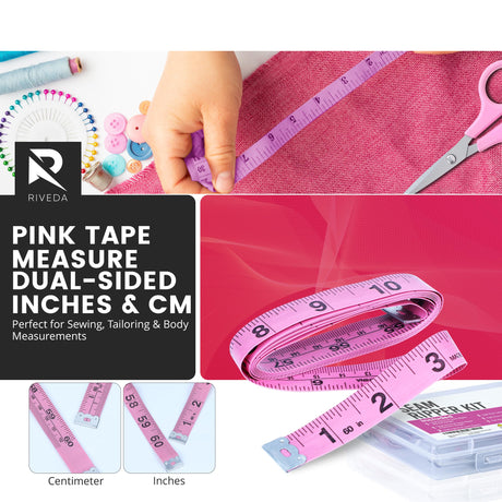 Seam Ripper Kit 7 Pcs - 1 Large, 1 Ergonomic, 2 Small Seam Rippers, Thread Cutter, Scissor, Measuring Tape - Sewing Accessories for Notions Quilting Crafts Riveda