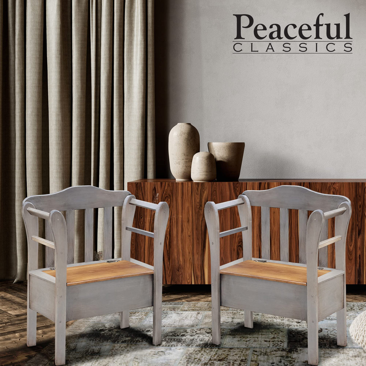 Peaceful Classics Bench with Storage - Small Wooden Storage Bench for Entryway, Hallway, Mudroom, Farmhouse, Bedroom, & Living Room, Amish Handmade Furniture Storage Organizer, Pewter Peaceful Classics