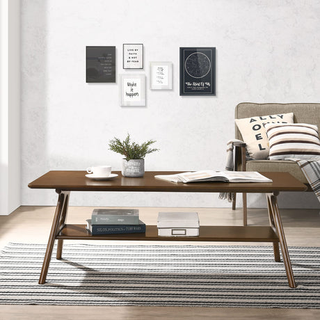 Arona Mid-Century Modern Wood Coffee Table with Shelf Roundhill Furniture