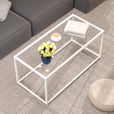 Coffee Table Glass Center Table,Modern Minimalist Coffee Table for Living Room,Tempered Glass-top with Sturdy Metal Frame, Easy Assembly,39.4 x 18.9 x 17.7 Inches,White Easy Paws