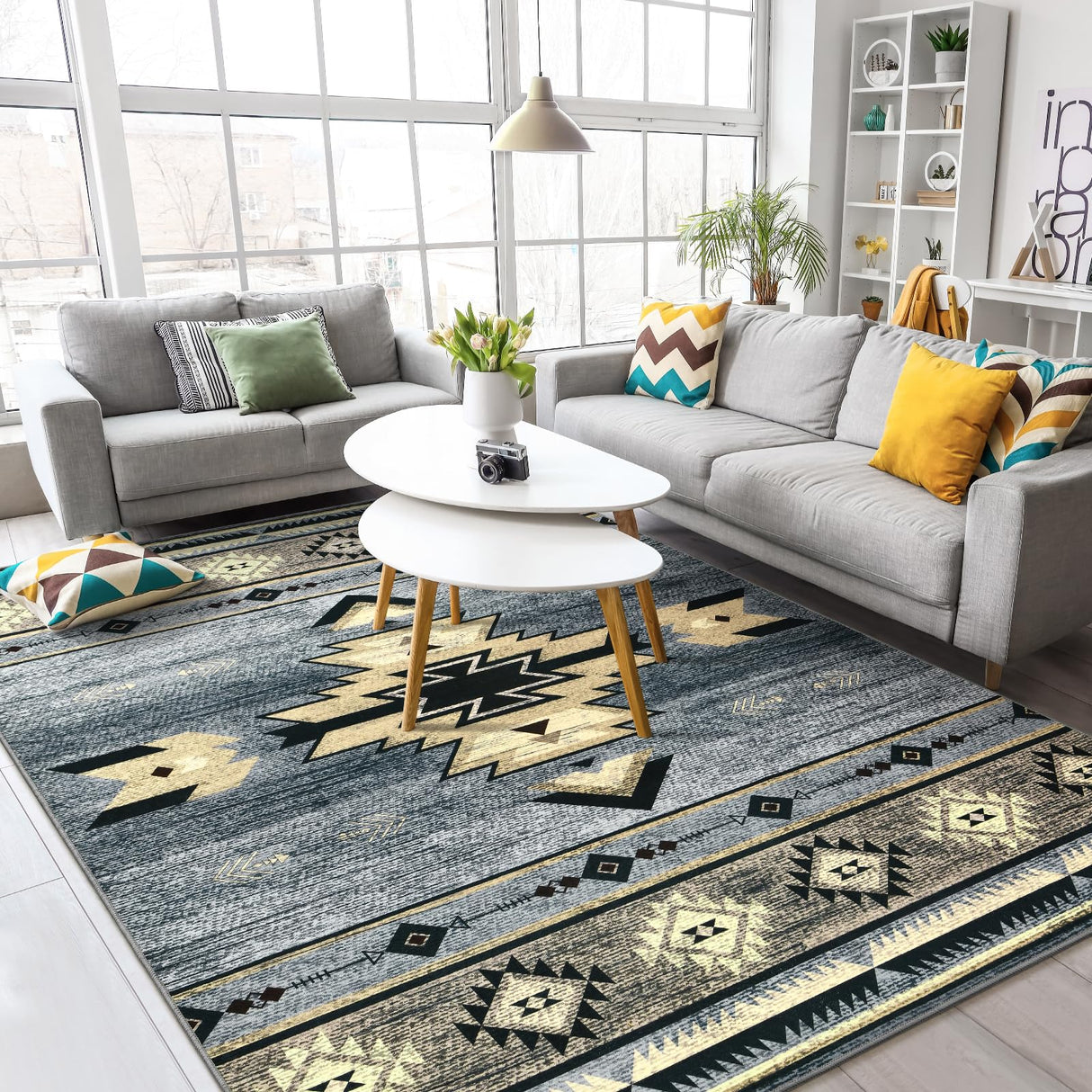 B BENRON Western Rugs for Living Room, Non Slip Rustic Rug for Bedroom Dining Table Kitchen, Washable Aesthetic Area Rugs for Home Decor, 5ft x 7ft, Grey B BENRON