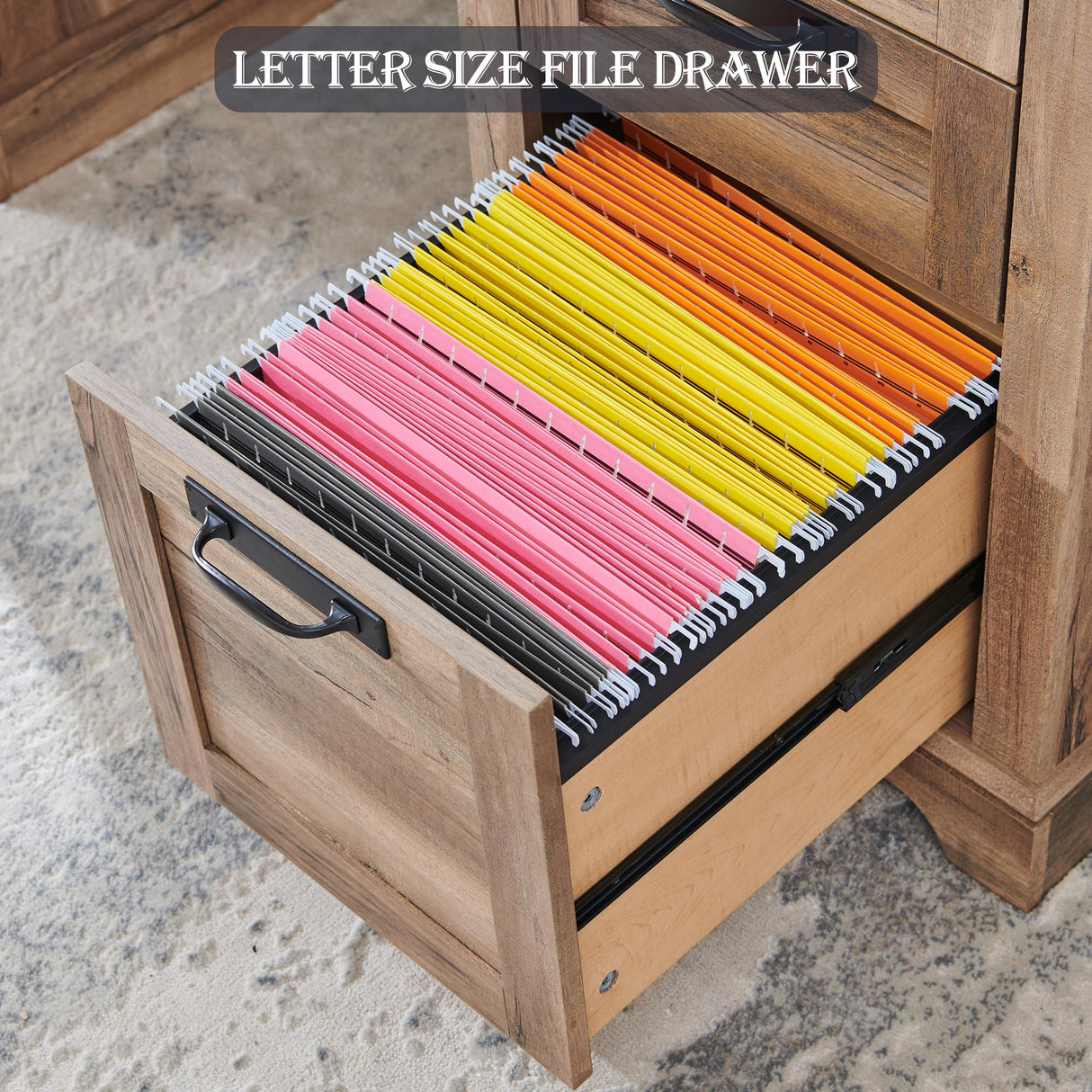 RedLemon 60" Farmhouse Executive Desk with Drawers, Wood Home Office Desk w/Charging Station, Keyboard Tray, File Drawer, Storage Cabinet, Rustic Computer Writing Desk (Natural Oak) RedLemon