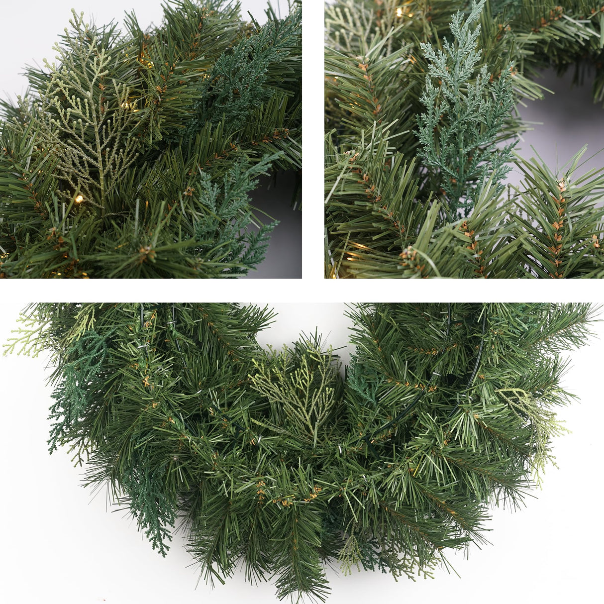 Christmas Wreath Pre-lit 24 inch with 50 Led & Cupressus Tips, Battery Operated Artificial Christmas Wreaths for Front Door with Timer Lights, Wreath for Christmas Decoration Door Windows Wall Green HomeKaren
