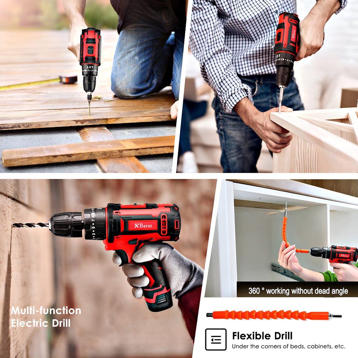 Tool set with 18v cordless drill (2 battery), 126 pieces professional home tool combo Kit. Cordless power Drill and Toolbox set for Household, Homeowners, office, garden, house repair and maintenance. Baraz