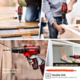 Tool set with 18v cordless drill (2 battery), 126 pieces professional home tool combo Kit. Cordless power Drill and Toolbox set for Household, Homeowners, office, garden, house repair and maintenance. Baraz