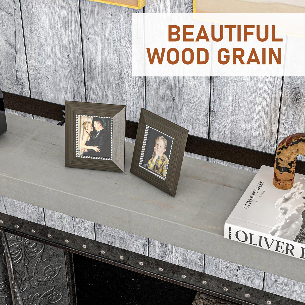 HOMCOM 72 Inch Fireplace Mantel, Floating Farmhouse Solid Fir Wood Shelf, Handmade Heavy Duty Wall Mounted Shelf, with Metal Bracket, Rustic Gray HOMCOM