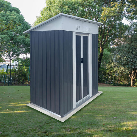 5 x 3 FT Outdoor Storage Shed, Metal Garden Shed with Aluminum Alloy Frame, Tool Shed Outdoor Storage with Lockable Sliding Doors & Vents, Small Storage House Waterproof for Backyard, Lawn, Gray ANTSKU