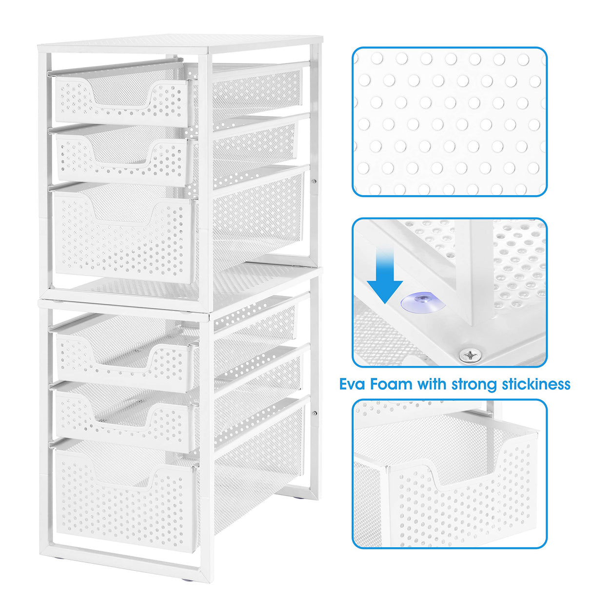 Simple Trending 3-Tier Under Sink Cabinet Organizer with Sliding Storage Drawer, Desktop Organizer for Kitchen Bathroom Office, Stackbale,White Simple Trending
