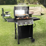 Grill Boss Propane 3 Burner Gas Grill, Portable BBQ w/Lid, Wheels & Side Shelves, Black GRILLBOSS