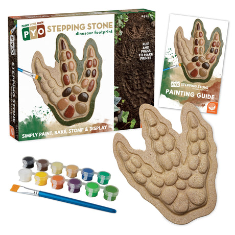 MindWare Paint Your Own Stepping Stone: Dinosaur Footprint – Weather-Resistant 8.5-inch x 10-inch Stepping Stones Kids Craft Kit - Includes Paint, Brushes and Instructions – Ages 8 and Up MindWare