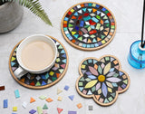 Lanyani 2 Sets of DIY Mosaic Craft Kits Mosaic Tiles Coaster Kit Make Your Own Mosaic Project Handmade Craft Set with Stained Glass Mosaic Tile Pieces for Decoration and Gift Lanyani