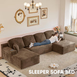 Homall 142" Boneless Couch, Modular Sectional Sofa, No Assembly Required, Memory Foam Filling, Corduroy U-Shaped Sofa, Movable Multi-Person Couch for Living Room (Brown) Homall