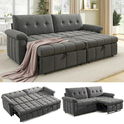 Jocisland 93” Convertible Sofa Bed with Pull-Out Sleeper, 4-in-1 Couch with 5-Position Backrest, Tufted Chenille, Easy 10-Min Assembly, Modern Couch for Living Room & Guests – Gray
