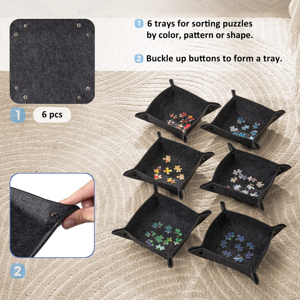 Tektalk Jigsaw Puzzle Board with 6 Sorting Trays Portable Puzzle Mat with Puzzle Dustproof Cover for Puzzle Storage Puzzle Saver, Non-Slip Surface, Up to 1000 Pieces, 30.7 × 20.9 in - Gray Tektalk