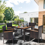 5 Pieces Patio Dining Set,Wicker Patio Conversation Set with Soft Cushions, Outdoor Table and Chair Sets with Wooden Table Top for Backyard, Deck and Garden, Brown Rattan Shintenchi