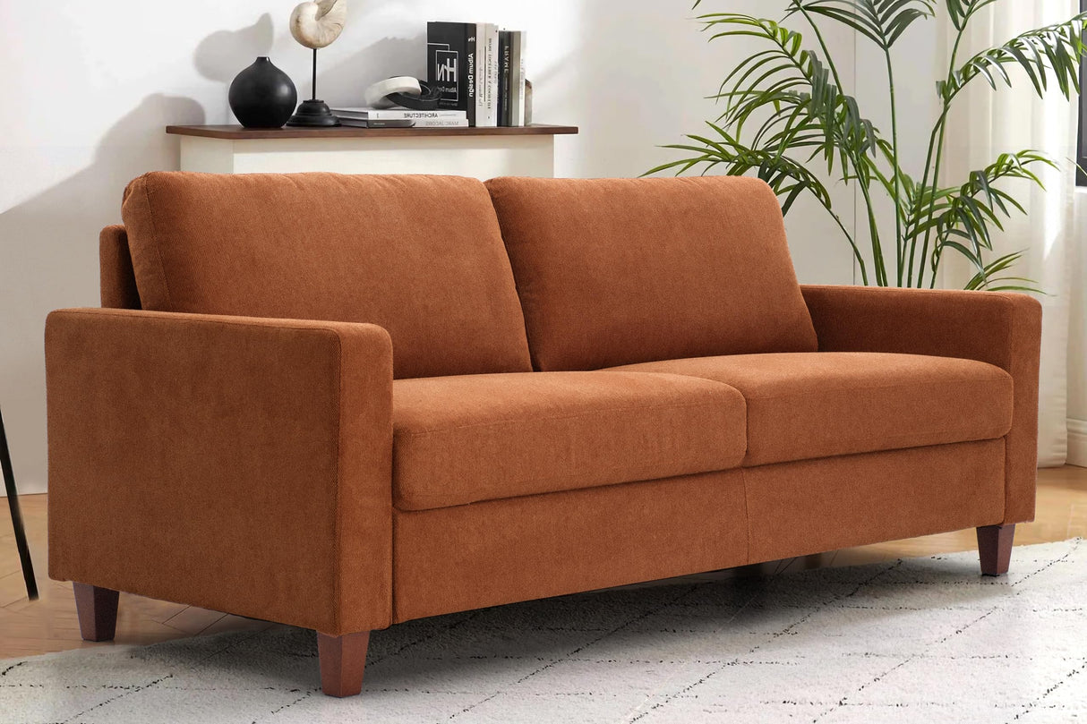 Container Furniture Direct Miles Mid Century Modern Couch for Small Spaces, Living Rooms, Apartments, and Condos, 3 Seater Sofa with Reversible Back Pillows, 77" Wide, Orange Container Furniture Direct