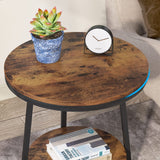 Tribesigns End Table, 2 Tier Round Side Table with Storage Shelf, Industrial Nightstand Bedside Table Coffee Accent Table for Living Room Bedroom Small Space, Rustic Brown Tribesigns