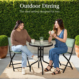 Best Choice Products 3-Piece Patio Bistro Dining Furniture Set w/Textured Glass Tabletop, 2 Steel Folding Chairs, Polyester Fabric - Sage Best Choice Products