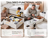 Bedeep 124.8'' Oversized Power Recliner Sofa with Headrest, Extra Wide Deep Modular Cloud Sectional Reclining Couch Wall Hugger, Convertible 3-Seater for RV Home Theater Living Room, Chenille, White Bedeep