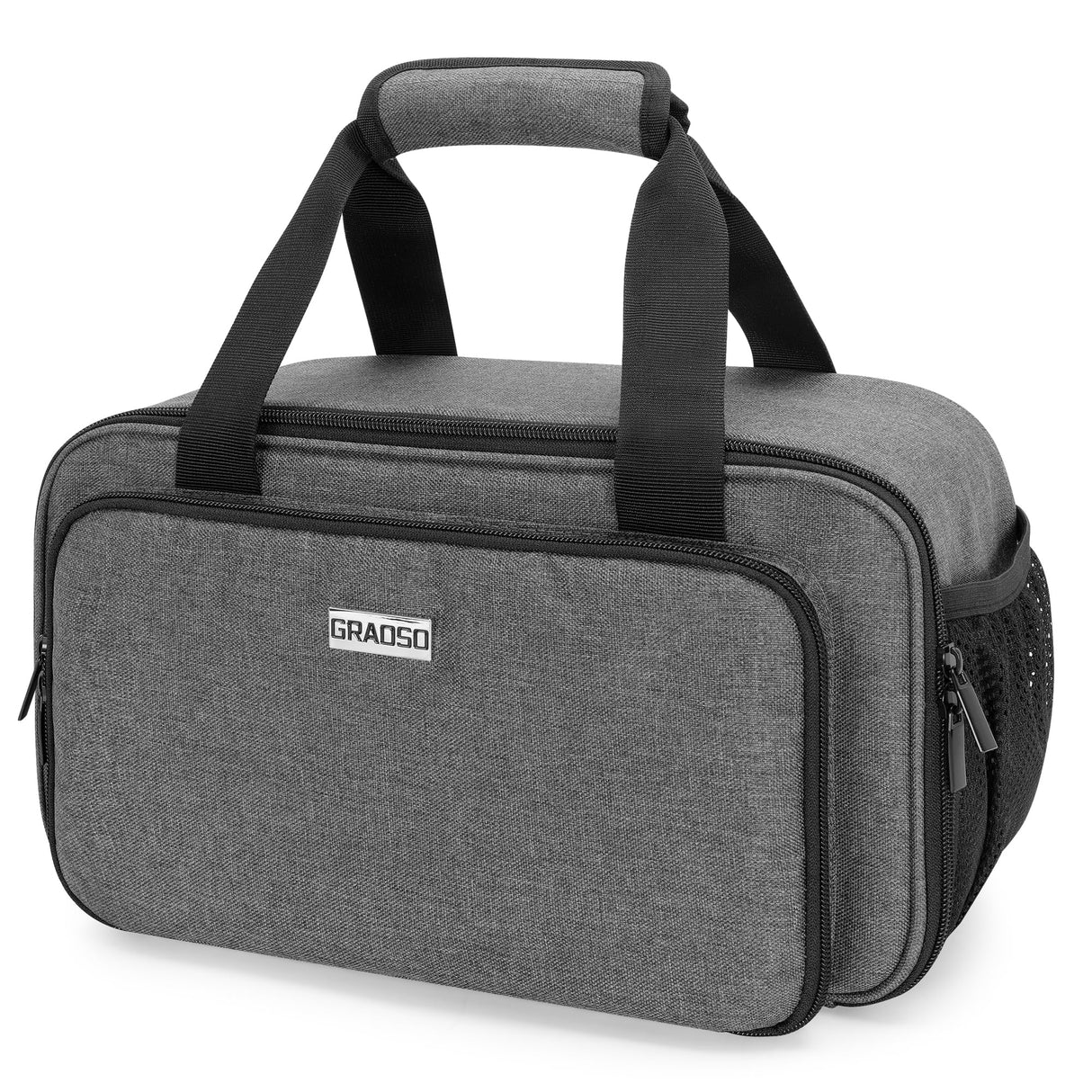 Acrylic Paint Organizer Bag for up to 54 Bottles (2 oz), Art Supply Storage Case with Handle Strap, Extra Pocket for Paint Brushes, etc, Aluminum Foil Liner for Easy Cleaning, Patented Design (Grey) GRAOSO