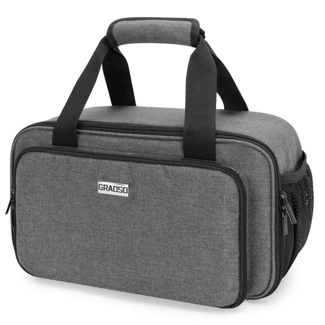 Acrylic Paint Organizer Bag for up to 54 Bottles (2 oz), Art Supply Storage Case with Handle Strap, Extra Pocket for Paint Brushes, etc, Aluminum Foil Liner for Easy Cleaning, Patented Design (Grey) GRAOSO