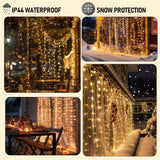 Dazzle Bright 300 LED Curtain Lights, Plug in Fairy Curtain Lights for Bedroom, Christmas Hanging String Lights Outdoor for Window Backdrop Wall Wedding Patio Indoor Dorm Party Decor, Warm White Dazzle Bright