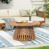 Merax Patio Outdoor Acacia Wood Round Coffee Table for Backyard, Lawn, Balcony Light Teak Merax