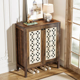 Tribesigns 5-Tier Shoe Cabinet with Doors, 25 Pairs Farmhouse Shoe Organizer, All-Wood Freestanding Shoe Storage Cabinet with Adjustable Shelves for Entryway, Hallway, Living Room, Brown & Beige Tribesigns