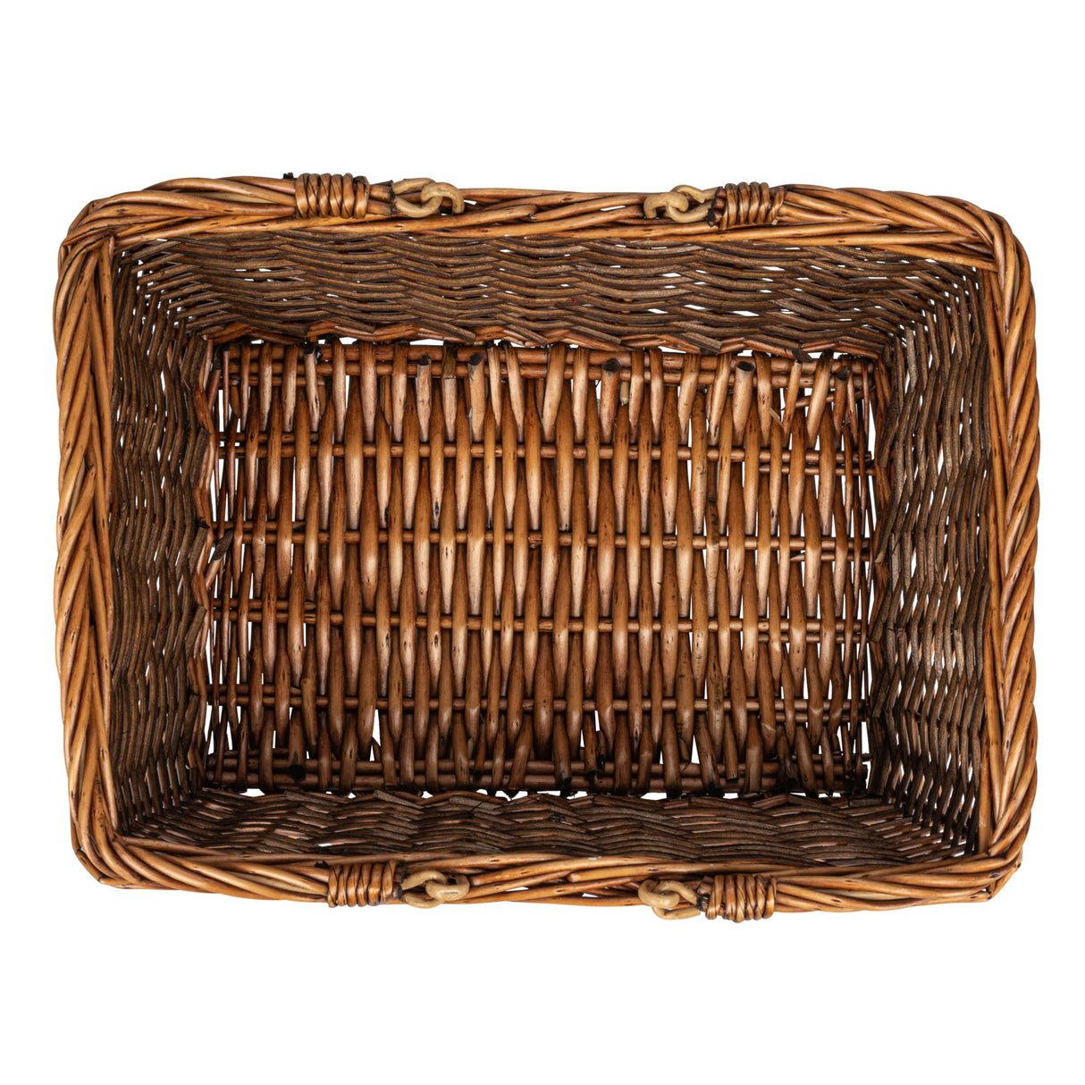 Household Essentials Woven Market Basket, Handwoven Willow Weave, Stylish Handles with Durable Metal Anchors, Classic and Versatile, Attractive, Spacious, Lightweight, Brown Stain Household Essentials