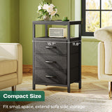 Huuger Nightstand with Charging Station, 27.6 Inch Side Table with Fabric Drawers, End Table Bedside Table with USB Ports and Outlets, Night Stand for Bedroom, Black Huuger