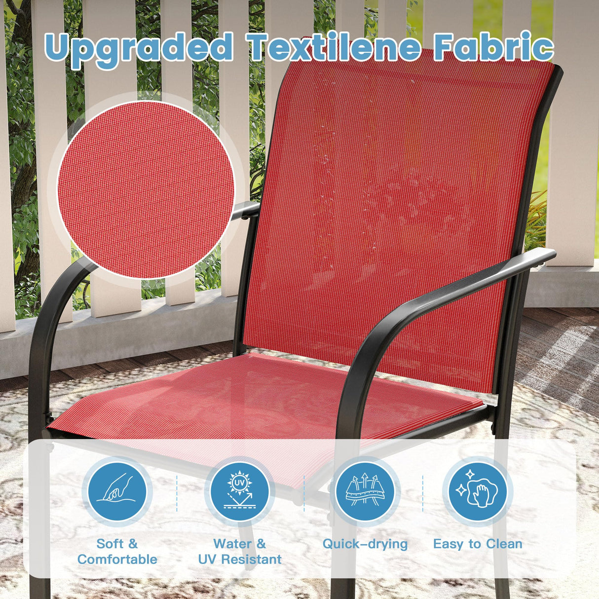 DIFY 11 Pieces Outdoor Patio Dining Set for 10, 60" Black Round Metal Dining Table and 10 Red Stackable Sling Dining Chairs, Outdoor Table and Chairs for Lawn Garden Backyard Deck DIFY