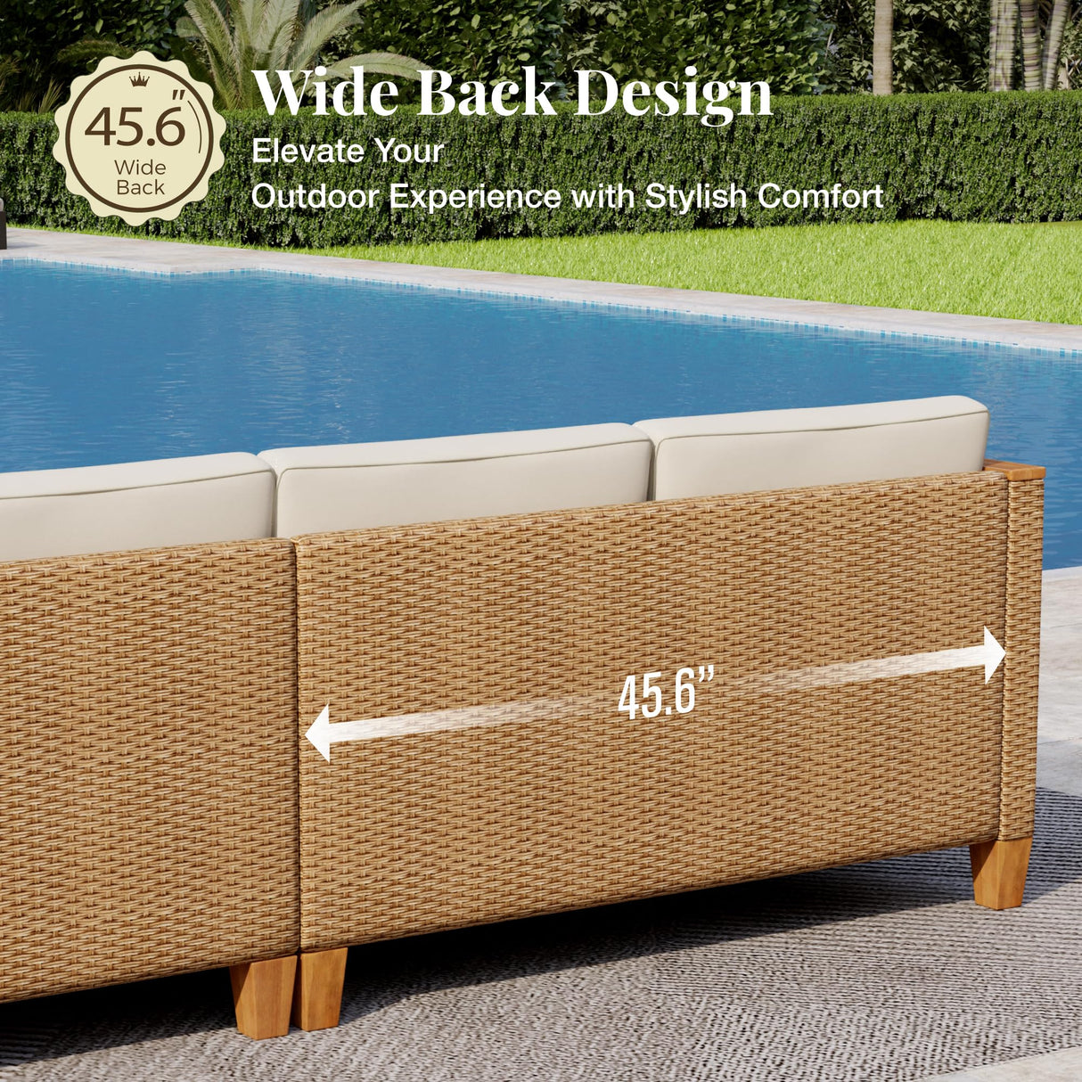 MIXPATIO Wicker Outdoor Patio Furniture Set 3 Pieces Patio Chaise Longue Conversation Set, Rattan L-Shaped Sofa Couch with Acacia Wood Coffee Table for Deck Porch and Garden MIXPATIO