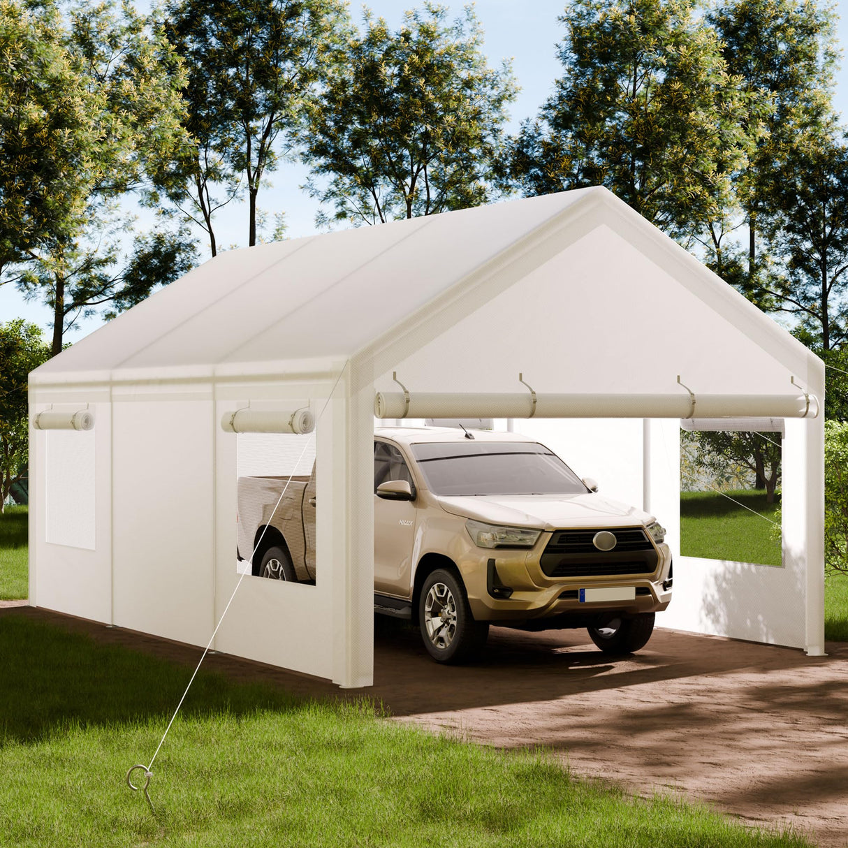 Shintenchi Carport 10' x 20' Heavy Duty Portable Garage, Car Port Canopy with Side-Opening Removable Door & Roll-Up Windows, Car Canopy for Truck,Car,Boat,Motorcycle,White Shintenchi